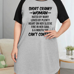 Basic Nightdress Women's Plus Slogan Print Raglan Sleeve Tee