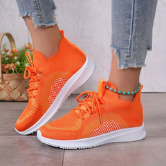 Women's Breathable Woven Sneakers Casual Lace Up Outdoor Shoes