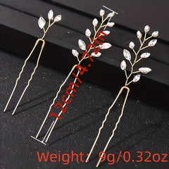 3pcs Rhinestone Flower Hair Pin Wedding Hair Accessories U Shaped Hairpin