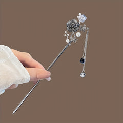 Vintage Ink Style Flower Hairpin with Tassel for Women Girls