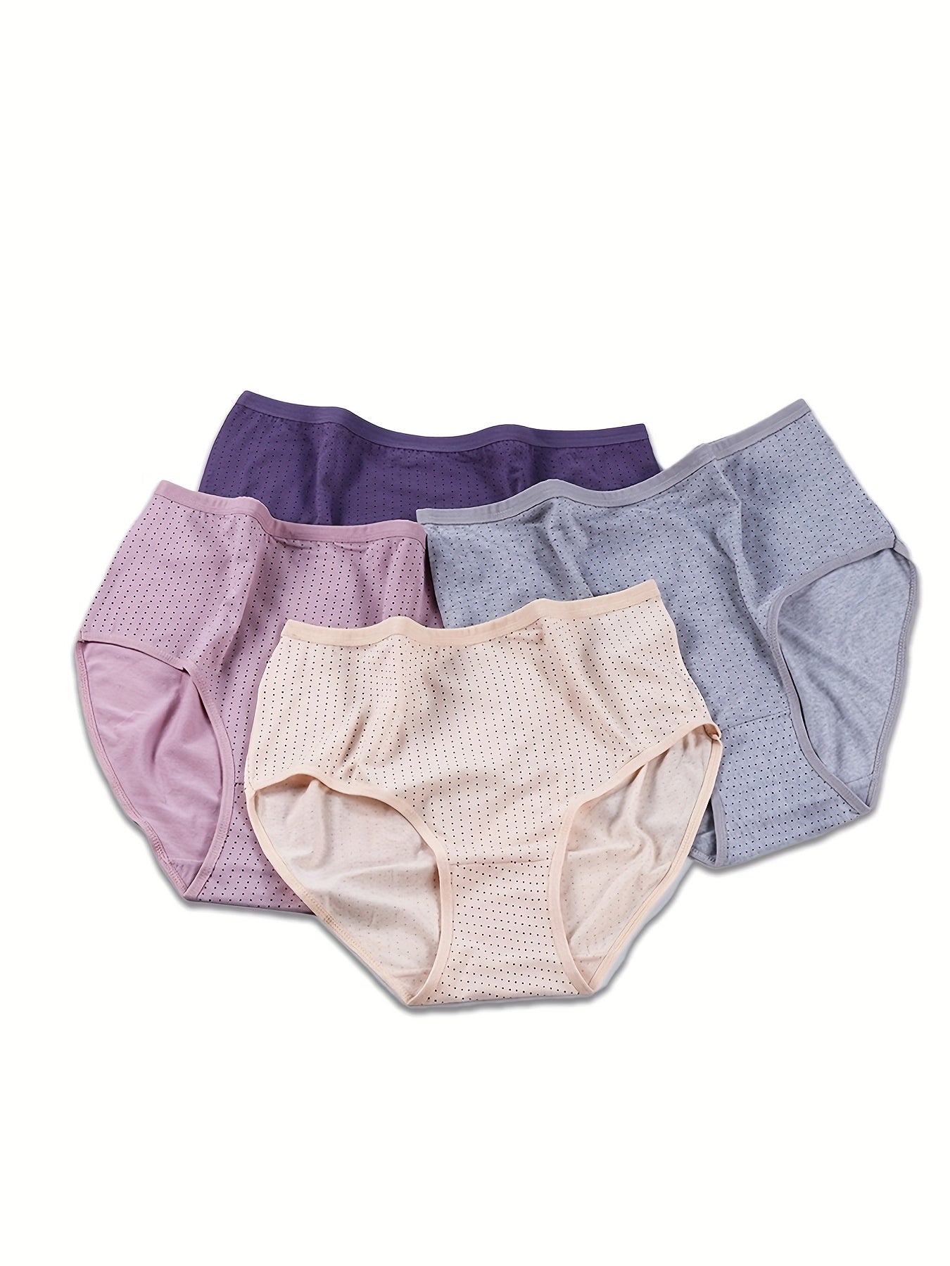 4 Pack Plus Size Panties Set Women's Plus Size Mid Waisted Soft & Breathable
