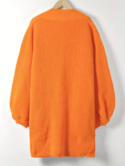 Solid Lantern Sleeve Open Front Cardigan With Pockets