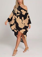 Floral Print Cover Up Dress One Shoulder Asymmetrical Rash Guard Kaftan