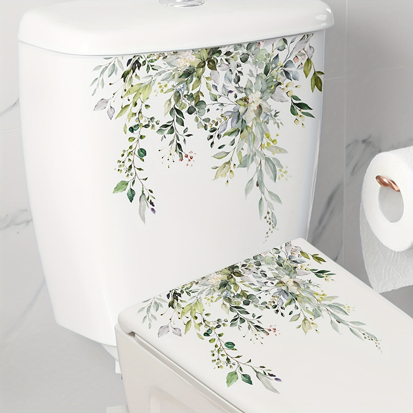 2pcs Plant Toilet Stickers Vinyl Waterproof Decorative Bathroom Decal