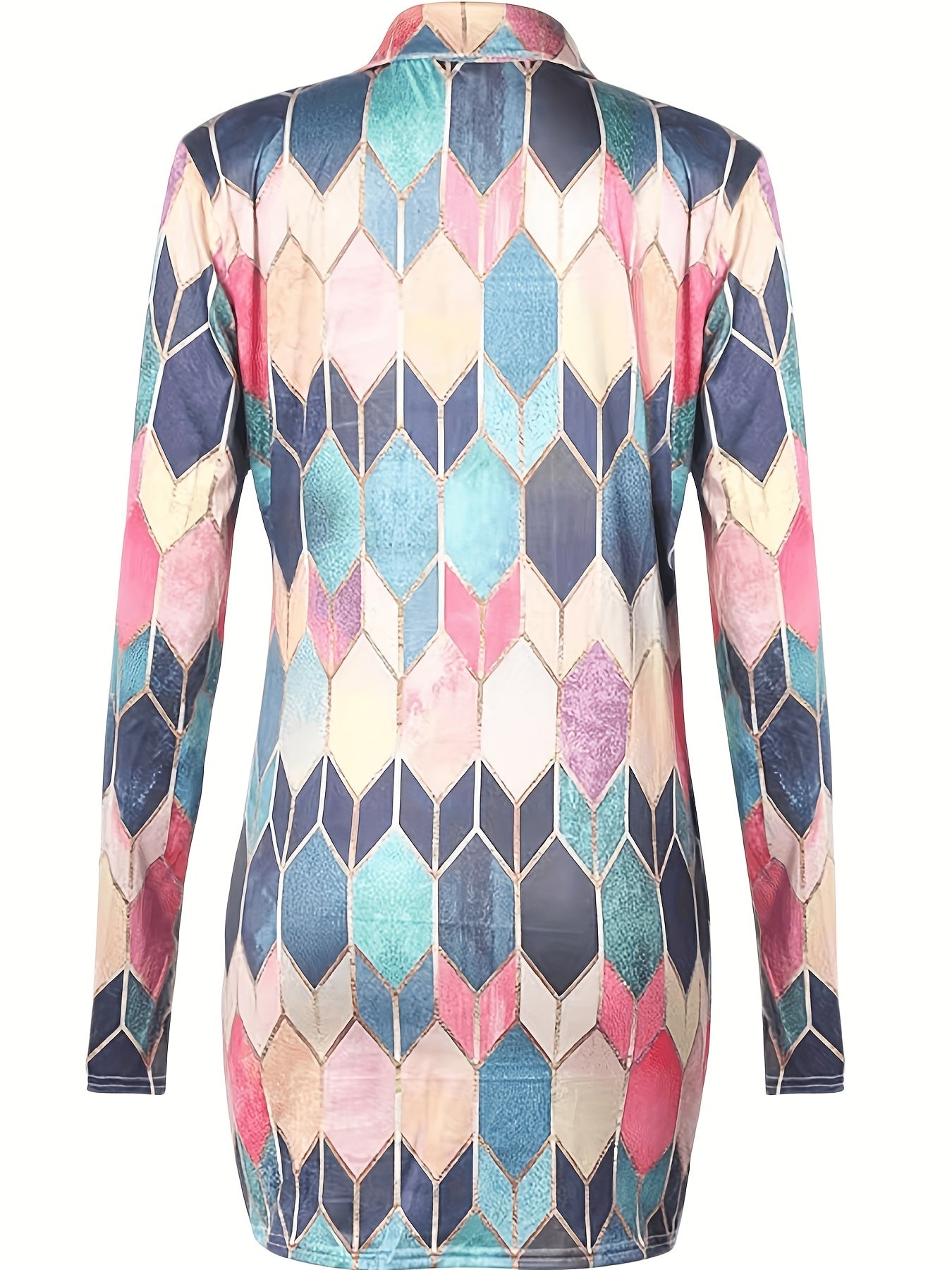 Argyle Print Shirt Dress Long Sleeve Mini Dress Women's Clothing