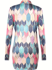 Argyle Print Shirt Dress Long Sleeve Mini Dress Women's Clothing