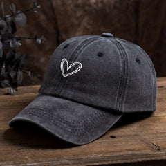Washed Denim Heart Embroidery Baseball Cap