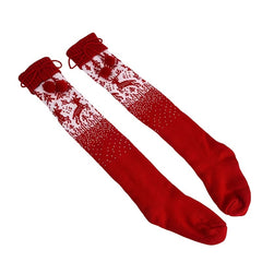 Christmas Elk Thigh High Socks - Pompom Decor - Women's Stockings