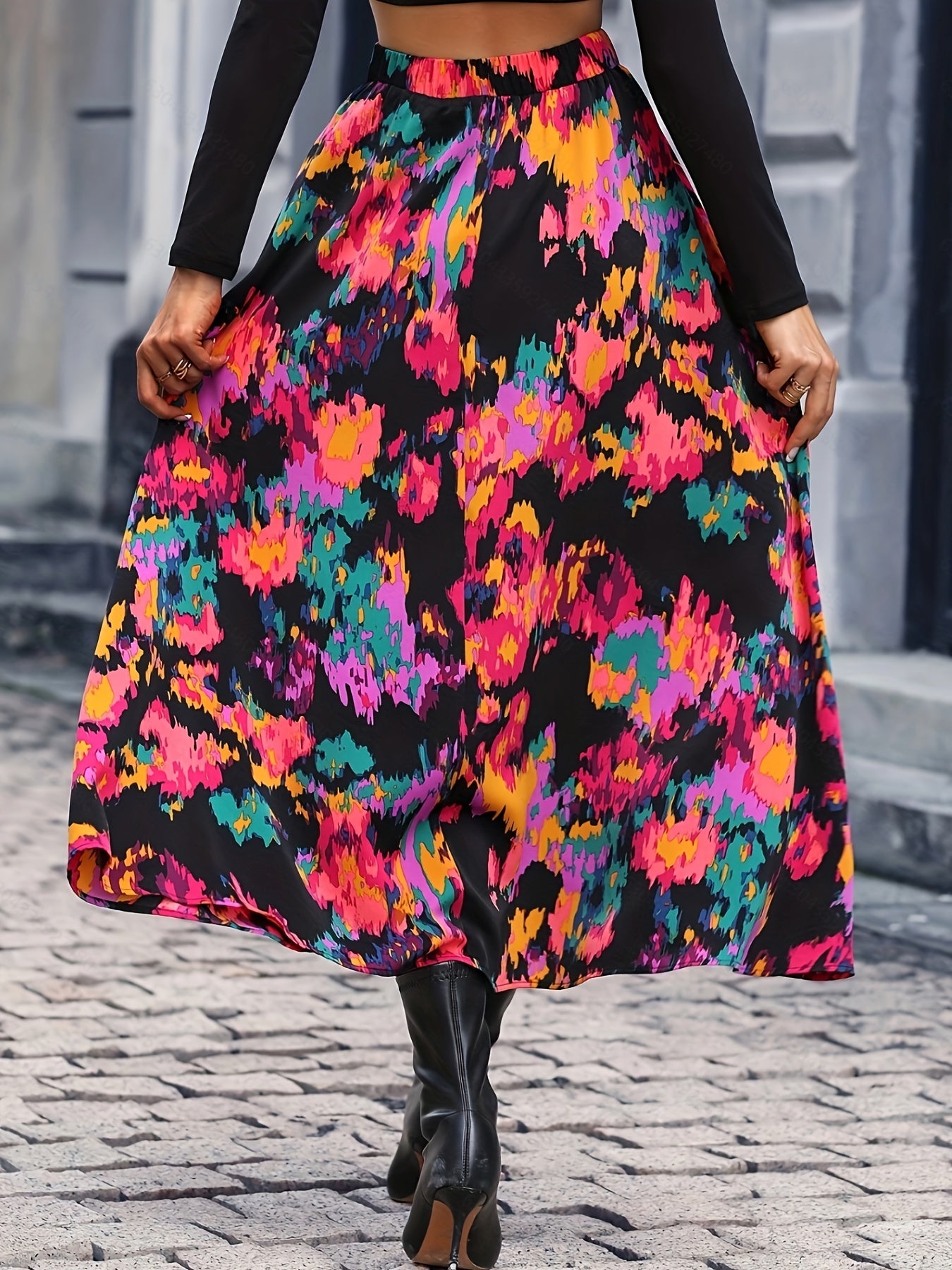 Floral Print Belted Skirt for Women