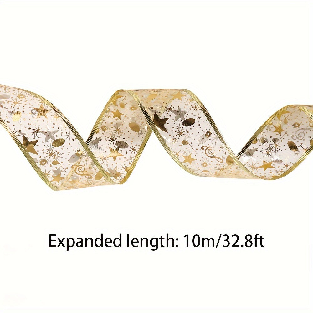 10m 32 8Ft Champagne Golden Swirl Wired Ribbon For Christmas Decoration