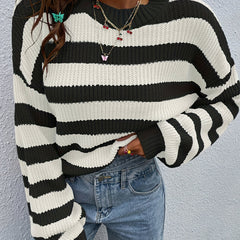 Casual Sweater Women's Plus Stripe Print Long Sleeve