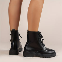 Women's Lace Up Platform Ankle Boots Round Toe Non slip Combat Shoes