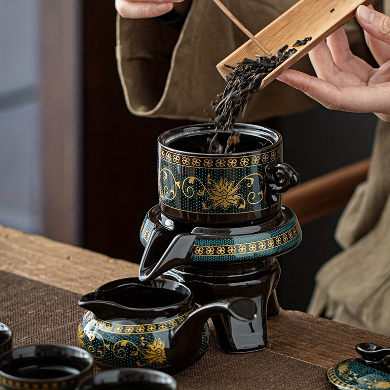 Retro Ceramic Tea Set with Stone Mill and Graphite Fortune Turn