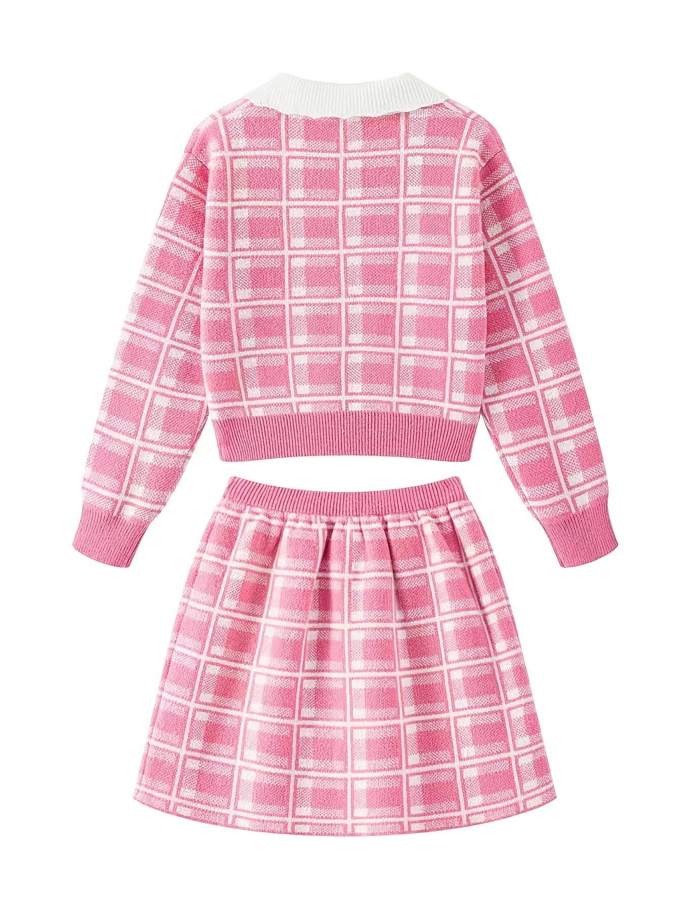 Girls Plaid Knit Sweater & Skirt Set - Autumn/Winter