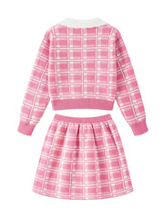 Girls Plaid Knit Sweater & Skirt Set - Autumn/Winter