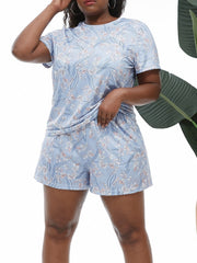 Retro Floral Print Tee & Shorts Pajama Set