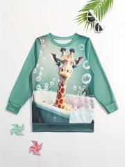 Giraffe Graphic Crew Neck Long Sleeve T shirt For Girls Spring Fall Gift