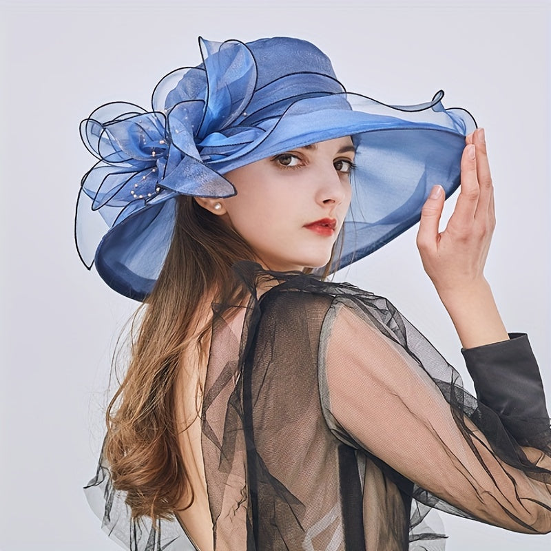 Organza Derby Hat Wide Brim Sun Hat Church Wedding Bridal Bucket Beach Hat
