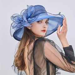 Organza Derby Hat Wide Brim Sun Hat Church Wedding Bridal Bucket Beach Hat