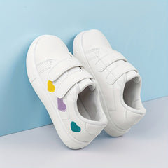 Boys' Heart Embroidered Casual Sneakers, Non Slip Low Top Shoes