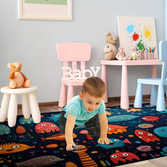 Ocean Themed Non Slip Rug Soft Washable Colorful for Kids Bedroom