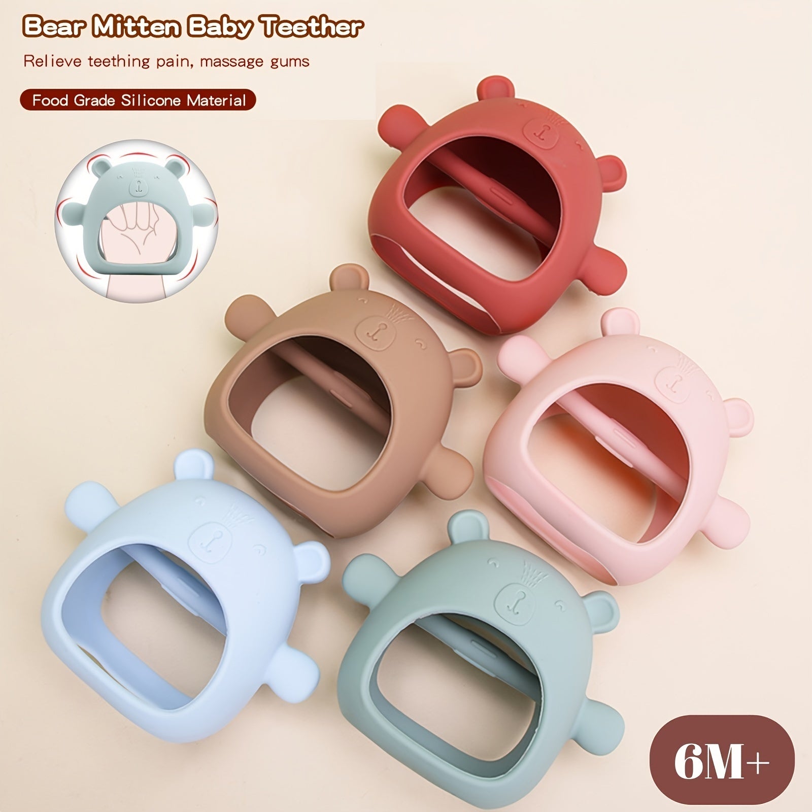 Bear BPA Silicone Mitten Teether For Infants 3 Months