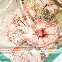 Classic Flower Print Satin Bandana Shawl Silk Square Scarf