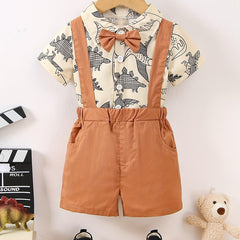 Baby Boys Preppy Style Outfit Graphic Shirt & Suspender Shorts