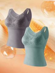 2pcs Lace Tank Tops V Neck Thermal Underwear Top Women's Lingerie