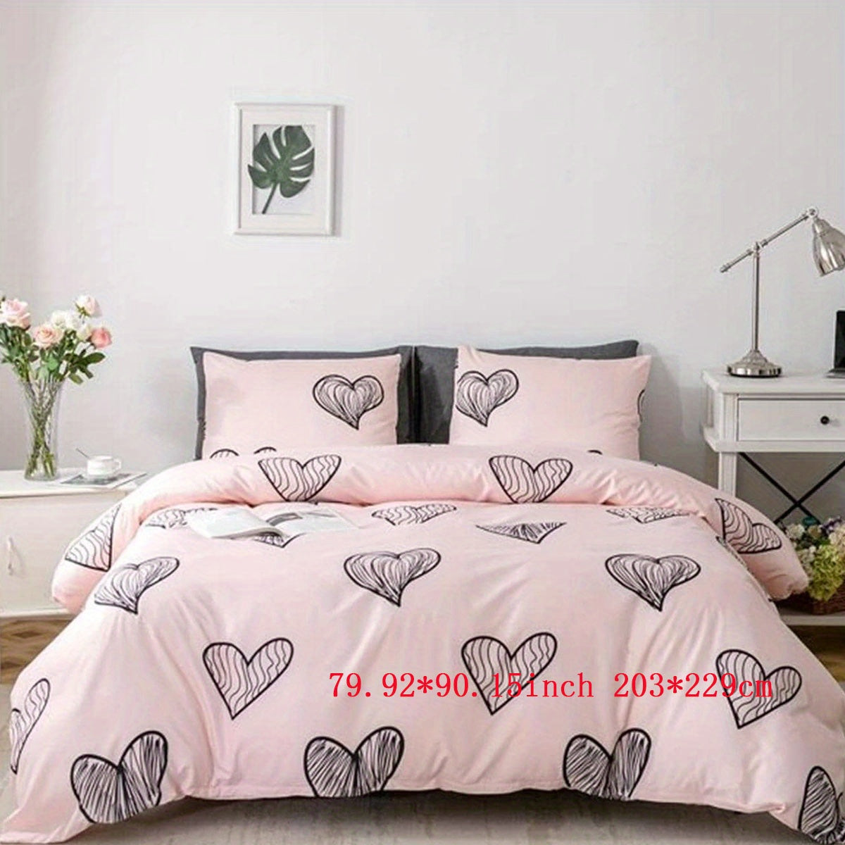3 Piece Love Pattern Bedding Set Soft & Breathable Duvet Cover