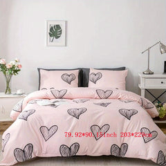 3 Piece Love Pattern Bedding Set Soft & Breathable Duvet Cover