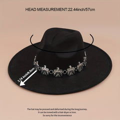 Boho Chain Decor Cowboy Hat Unisex Fedora Cap Lightweight Western Cowgirl Felt