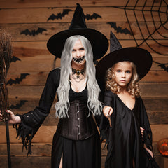 Women's Halloween Long Curly Wig with Necklaces & Skull Stickers