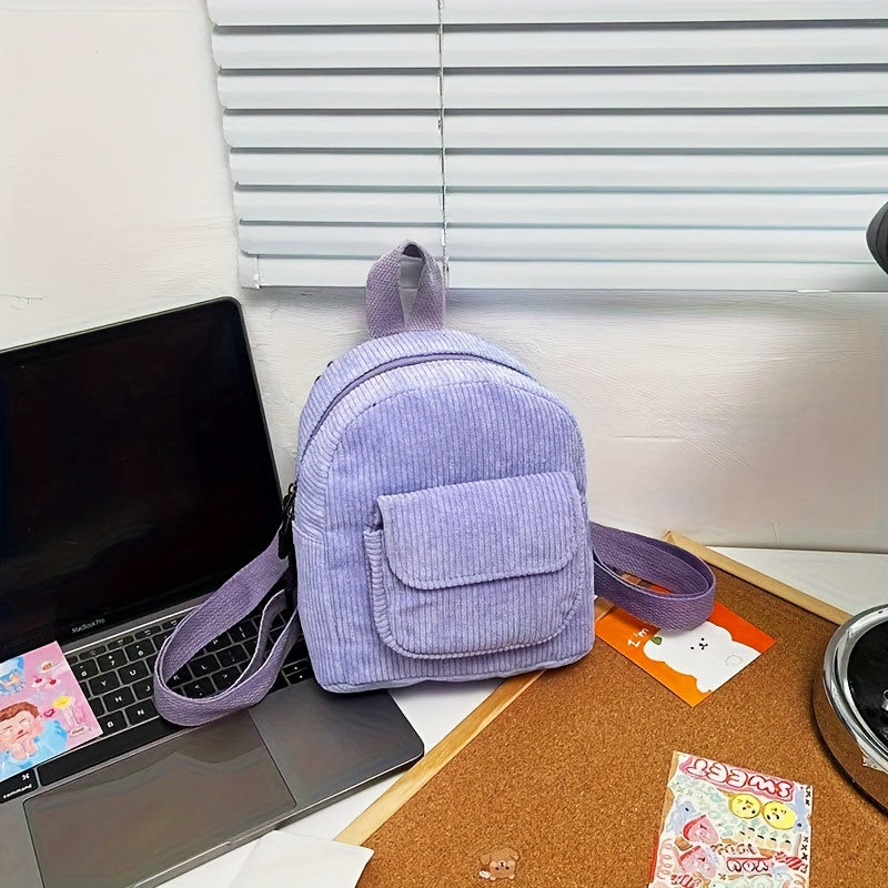 Girls Corduroy Travel Backpack Casual School Bag