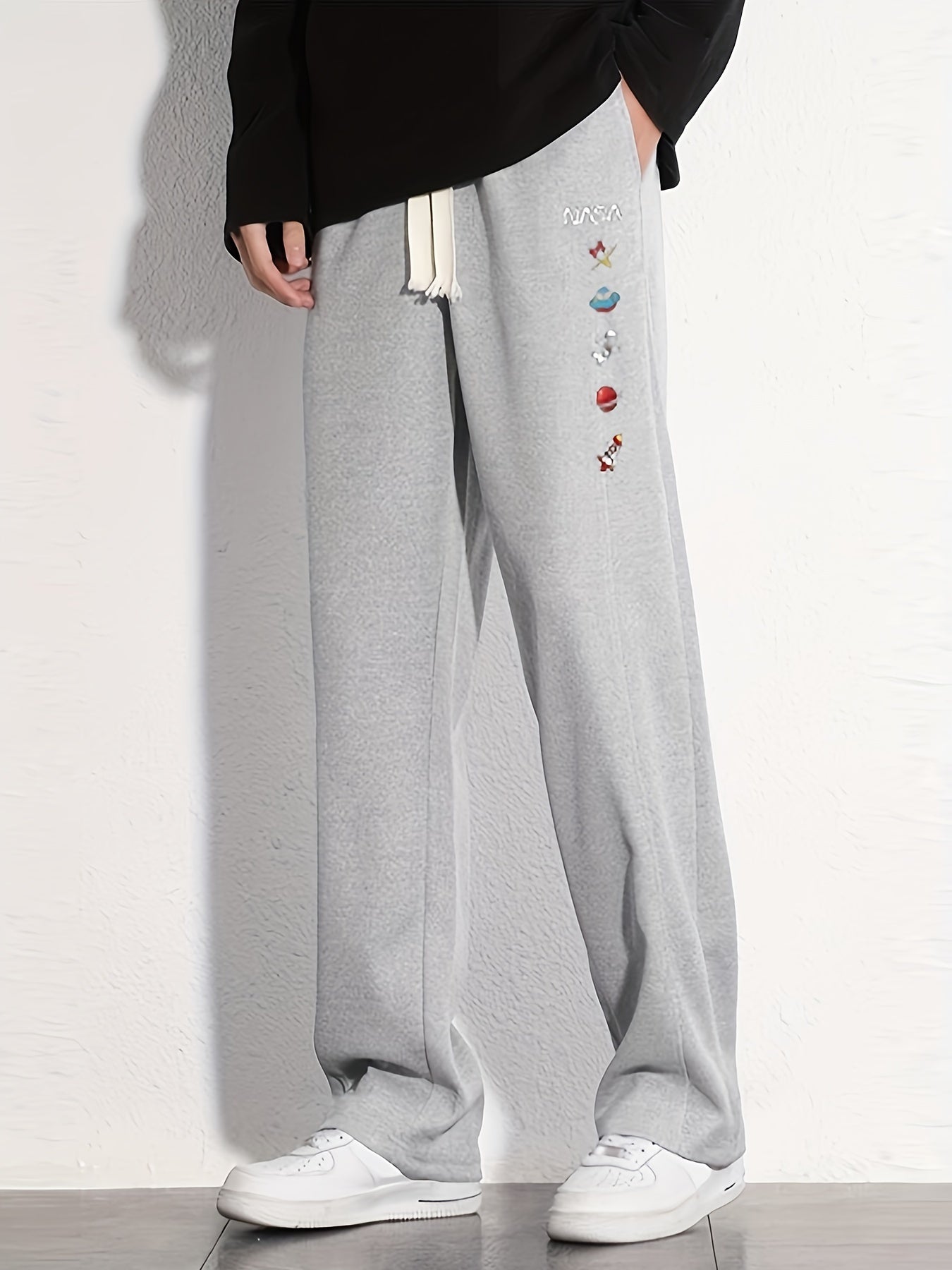 Space Theme Cotton Sweatpants Men's Casual Loose Fit Pants