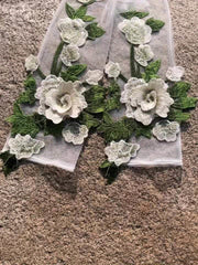 3D Floral Bridal Wedding Dress Gloves Ivory Mesh Flowers Holiday Accessory