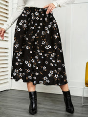 Floral Print Maxi Skirt High Rise Elastic Pleated