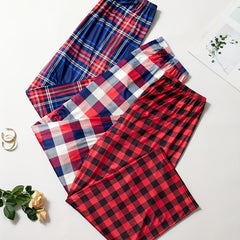 3 Pack Plus Size Casual Lounge Pants Set Women's Plus Soft Plaid Print
