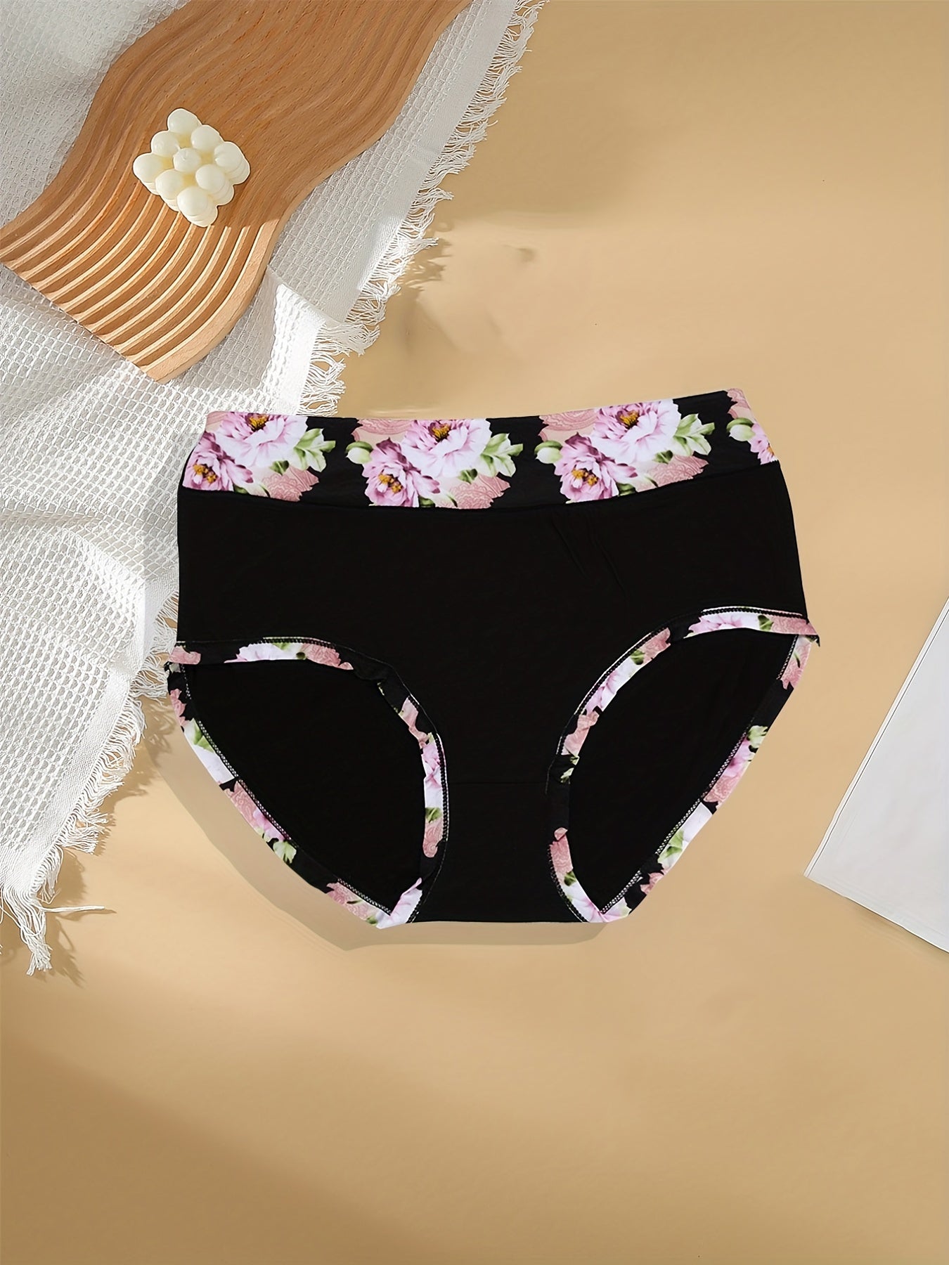 3 Pack Plus Size Panties Set Women's Plus Contrast Floral Print Solid Briefs