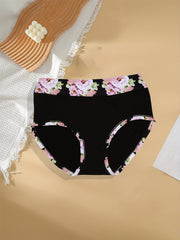 3 Pack Plus Size Panties Set Women's Plus Contrast Floral Print Solid Briefs