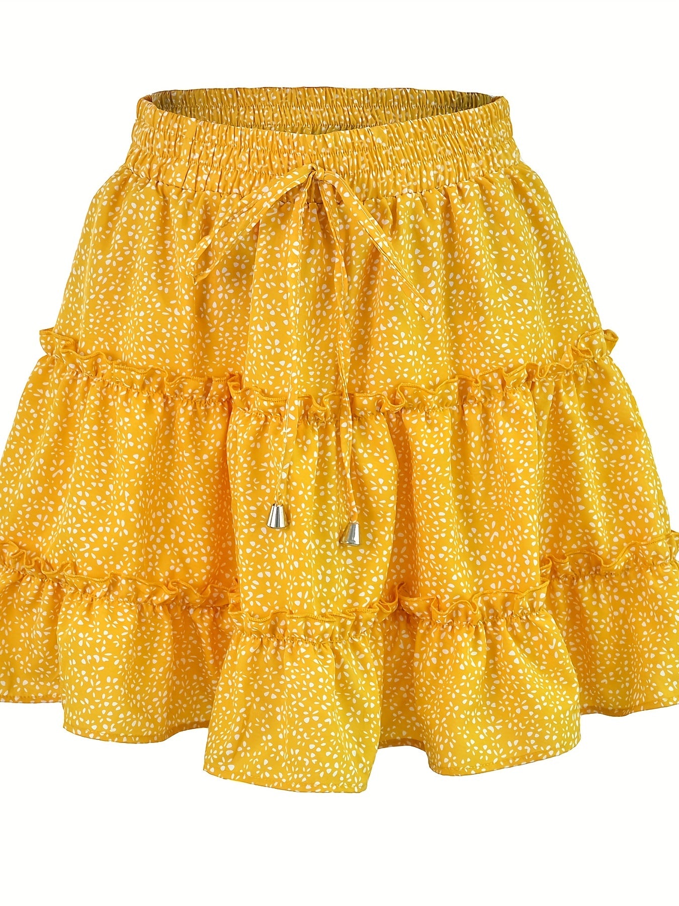 Boho Floral Print Tiered Skirt High Waist A-Line Summer Beach Skirt