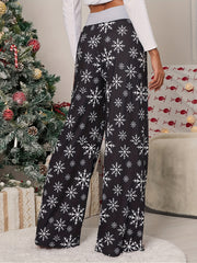 Christmas Print Wide Leg Pants Casual Drawstring Pants