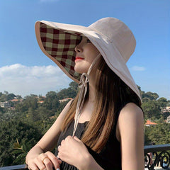 Wide Brim Sunscreen Bucket Hat Lace Up UV Protection Basin Hat