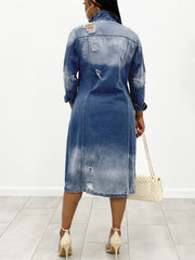 Distressed Long Sleeve Denim Coat Women's Jacket