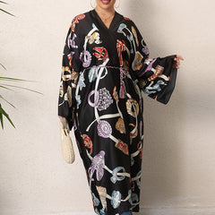 Chain Print Kimono Long Sleeve Beach Cover-Up