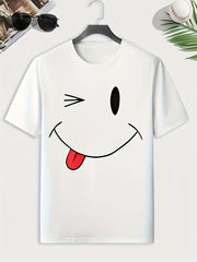 Naughty Face Print Men's Comfy T shirt Active Slightly Stretch Breathable Tee