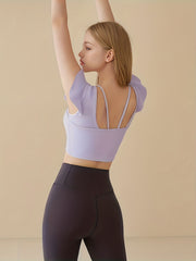 Pilates Training Gym Sports Top With Padded Sleeveless Crop Yoga Running Top
