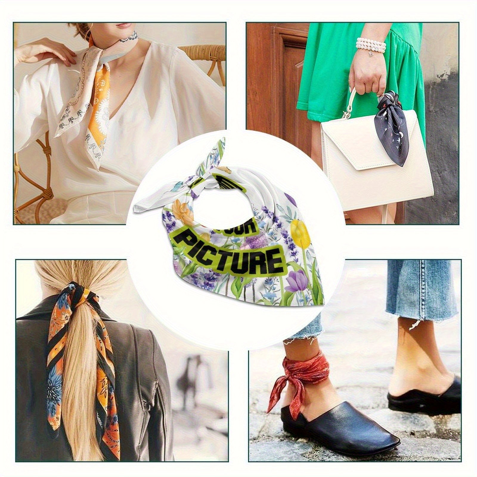 Personalized Square Silk Scarf - Custom Patterns or Photos