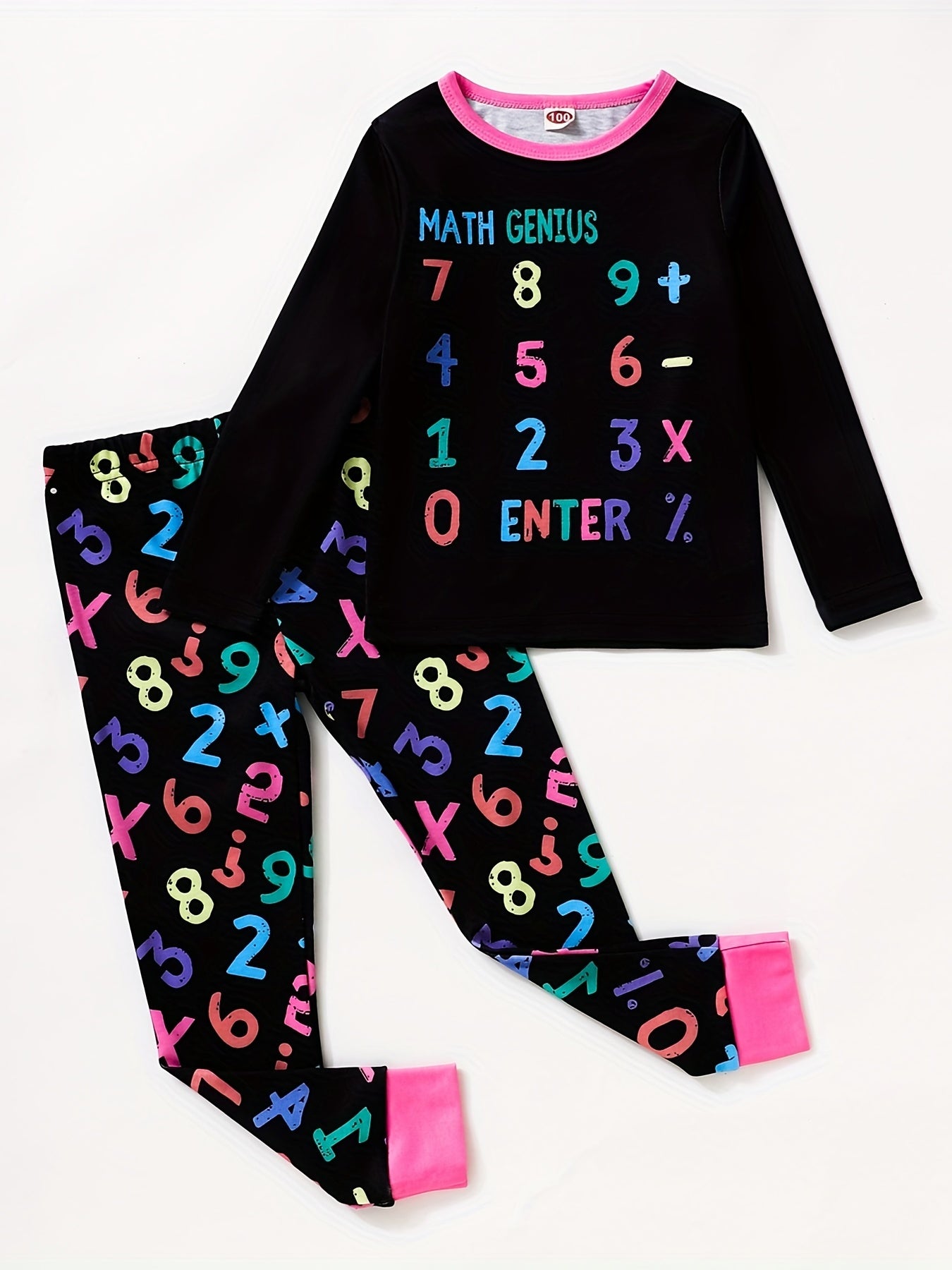 Girl's Math Genius Pajama Set Long Sleeve Top & Pants