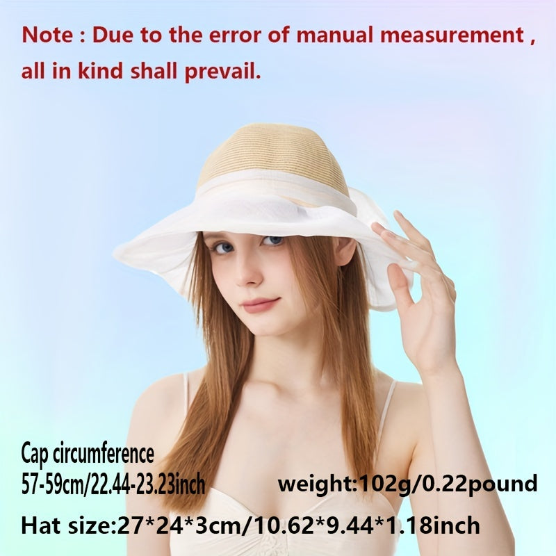Wide Brim Straw Sun Hat Bowknot Lightweight Breathable Bucket Hat